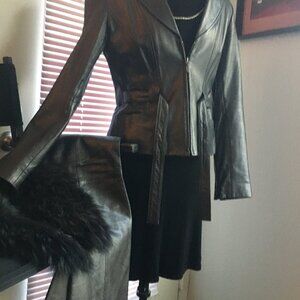 Cache Leather PantSuit w/detachable FOX FUR Collar